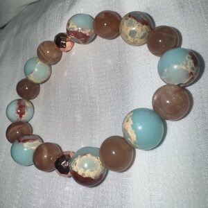Sea sediment jasper & peach moonstone bracelet